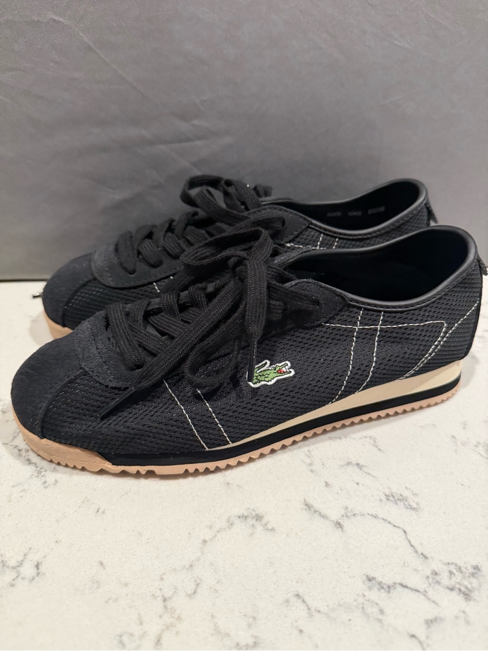 Lacoste Black Mesh Sneakers with Gum-Tone Sole